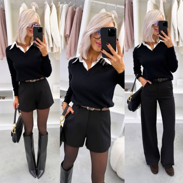 Black White Collared Sweater