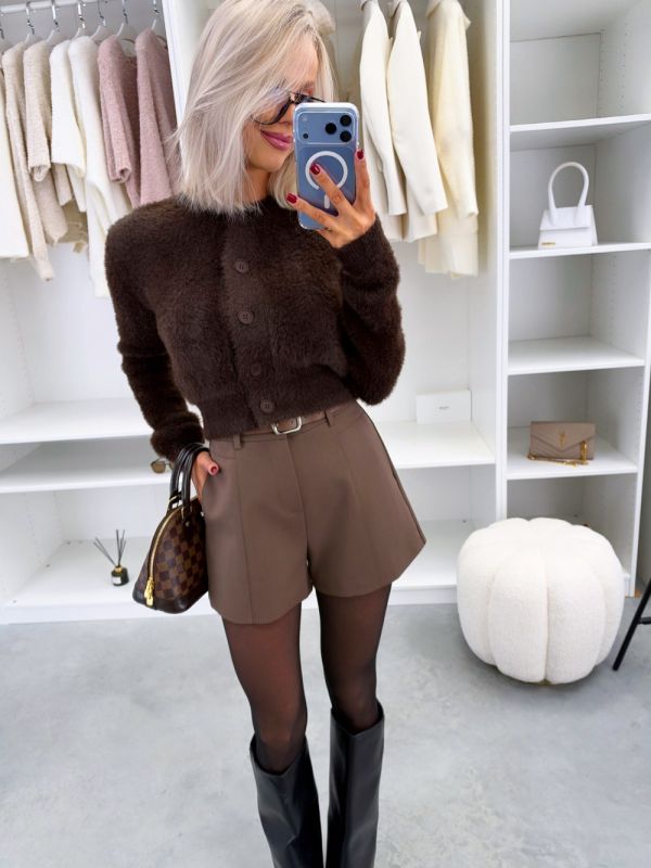 Brown Soft And Stretchy Button-up Cardigan