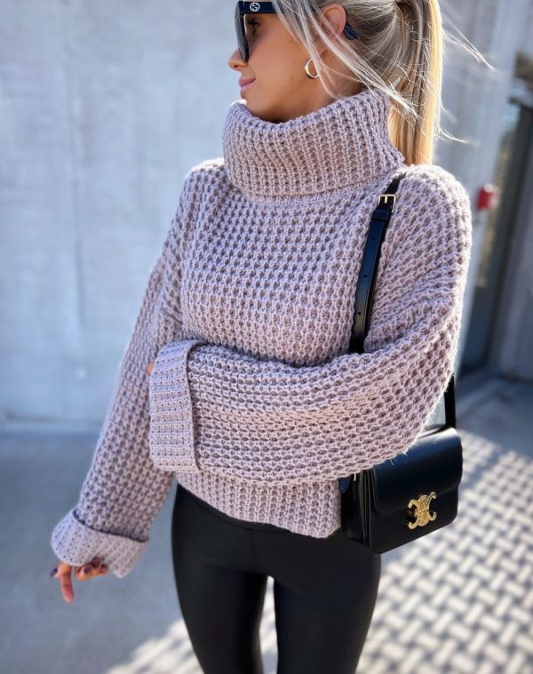 Taupe High Neck Soft Sweater