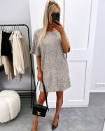 Taupe Soft Flowy Dress With Sequins