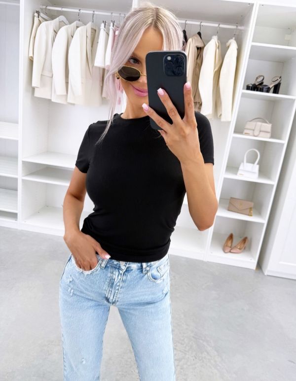 Black Stretch Cotton Blouse