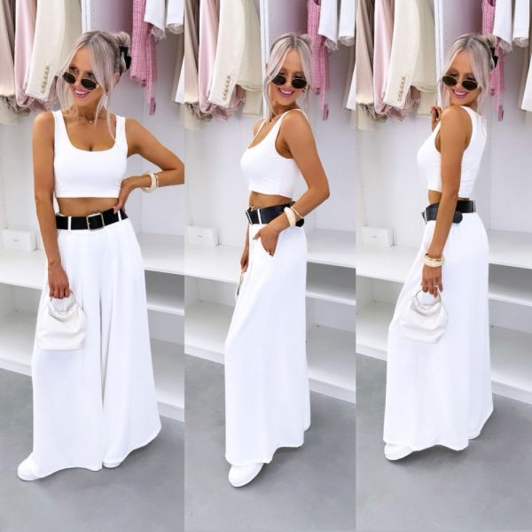 White Flowing Trousers With Belt