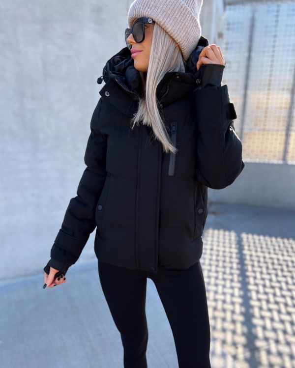 Black Fitted Winter Jacket With Hood