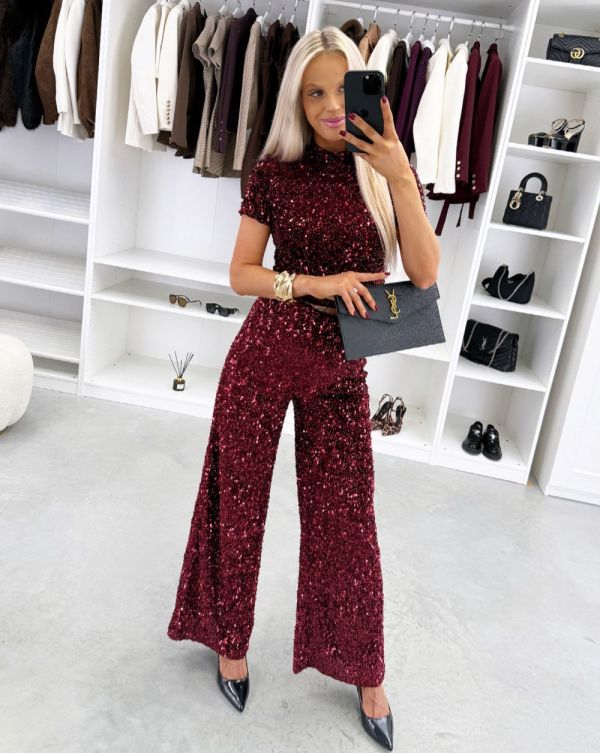 темно-красный Мягкие брюки с пайетками