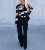 Black Striped Buttoned Sweater