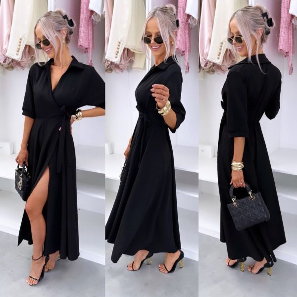 Black Wrap Dress With Pockets