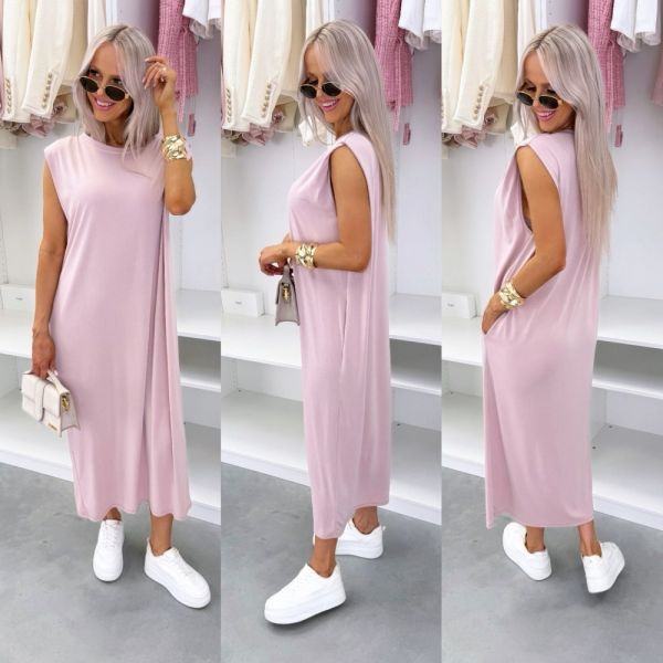 Light Pink Shirt Dress With Pockets In Stretch Fabric
