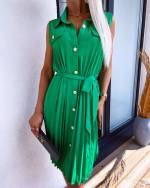 Зеленый Платье с пуговицами из гладкого материала