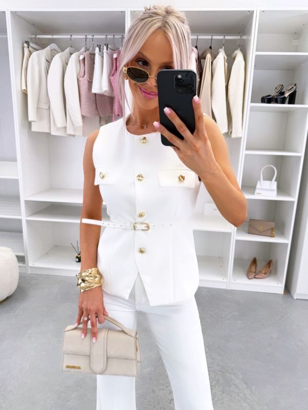 White Vest With Gold-tone Buttons