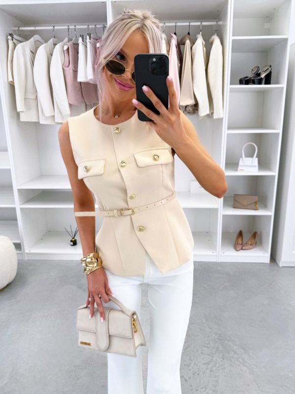 Beige Vest With Gold-tone Buttons