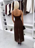 Brūns Elastīga Midi Kleita Ar Oderi