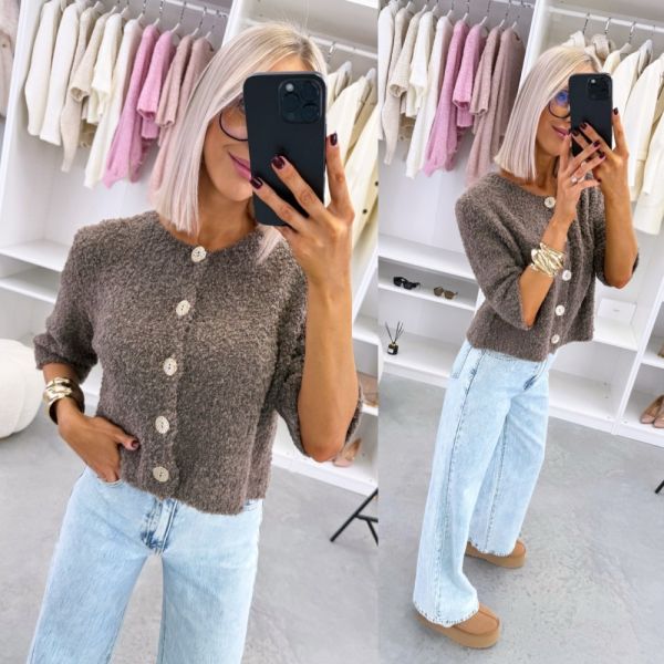 Taupe Soft Cardigan With Gold-tone Buttons