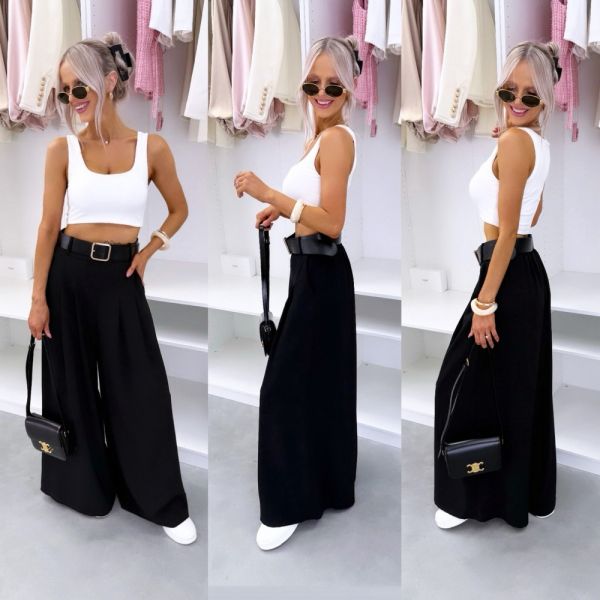Black Flowing Trousers With Belt