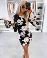Czarny Wzorzysta Sukienka Bodycon