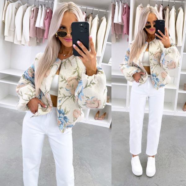 Blue Floral Zip-up Jacket