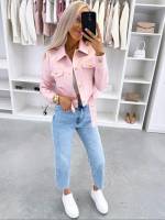 Rožinis Prigludęs švarkelis Su Spaudėmis