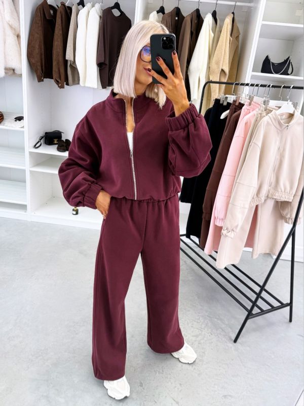 Dark Red Comfortable Two-piece Tracksuit Set