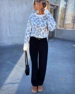 Grey Leopard Print Soft Sweater With Subtle Shine