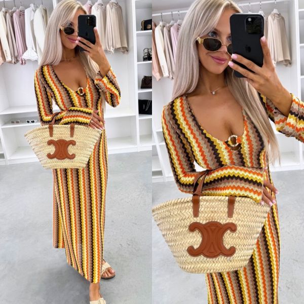 Taupe Printed Long Summer Dress
