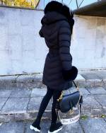 Черный Теплое зимнее пальто с поясом