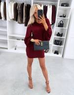 Brūns Elastīga Pieguļoša Kleita Ar Platām Piedurknēm