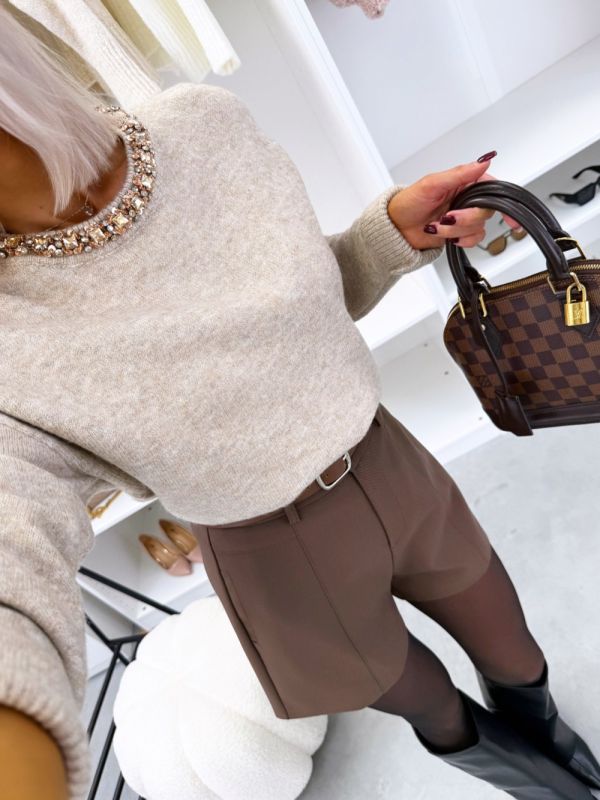 Taupe Soft Sweater With Embellishments