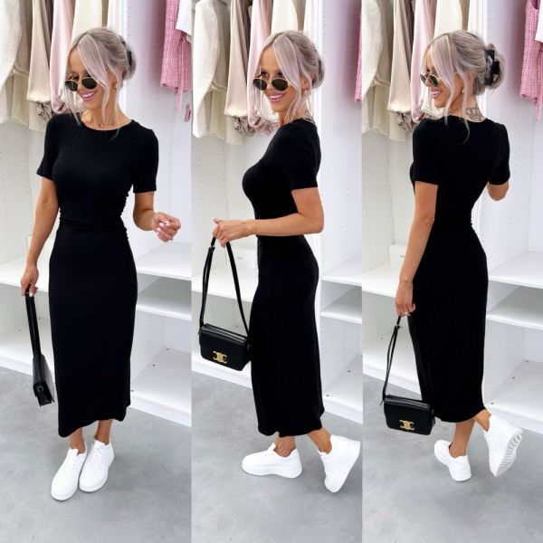 Black Ruched-front Stretchy Casual Dress