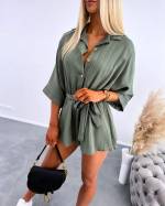 Khaki Keskelt Seotav Jumpsuit