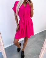 Pink Casual Dress With Pockets And Belt