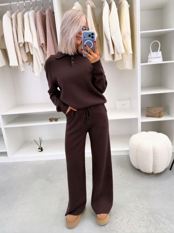 Brown Comfortable And Stretchy Two-piece Polo Set