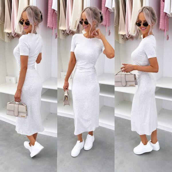 Grey Ruched-front Stretchy Casual Dress