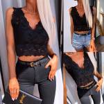 Зеленый Эластичный кружевной топ