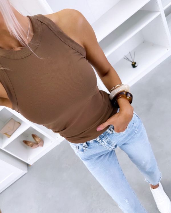 Brown Stretch-fabric Top