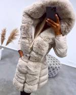 Black Faux Fur Hooded Winter Parka With Belt