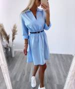 Blue Belted Casual Shirt-dress