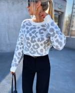 Grey Leopard Print Soft Sweater With Subtle Shine