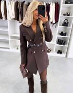 Brązowy Sukienka Marynarkowa Z Paskiem