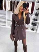 Brązowy Sukienka Marynarkowa Z Paskiem