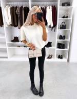 Taupe Sweter Z Krótkim Rękawem