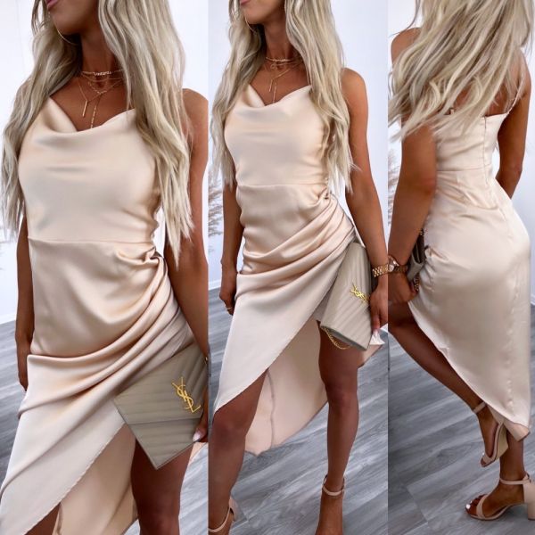 Beige Silky Bodycon Dress