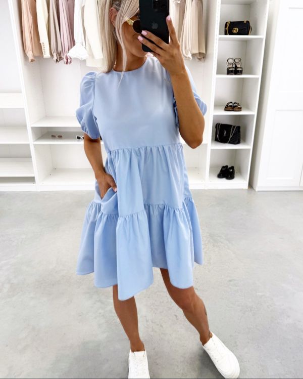 Light Blue Flowy Dress With Pockets