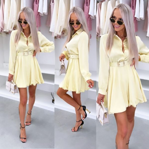 Yellow Silky Dress With A Belt