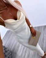 Light Beige Waist-fitted Silky Dress