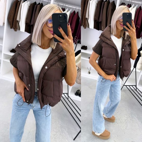 Brown Oversized Zip-up Vest