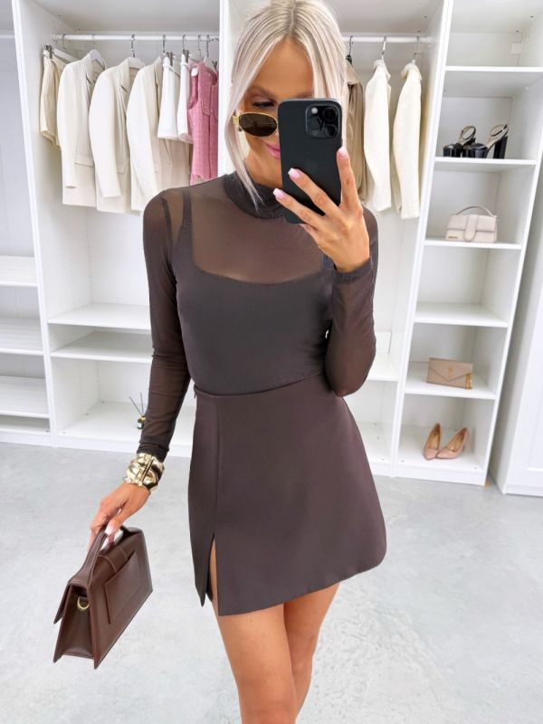 Brown Stretch Bodysuit With Underwear