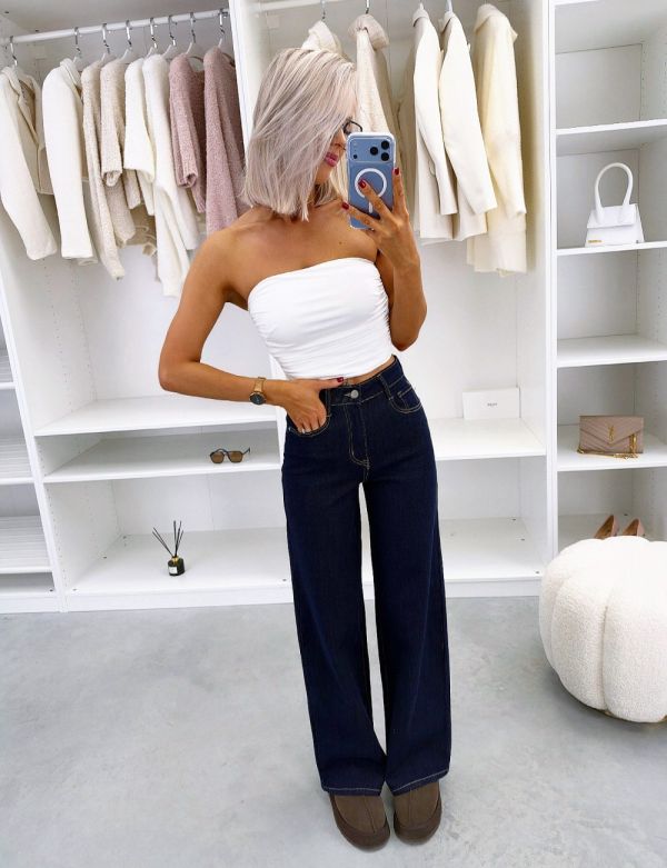Navy Blue Dark Blue Straight-fit Stretch Jeans