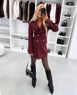 Brązowy Sukienka Marynarkowa Z Paskiem