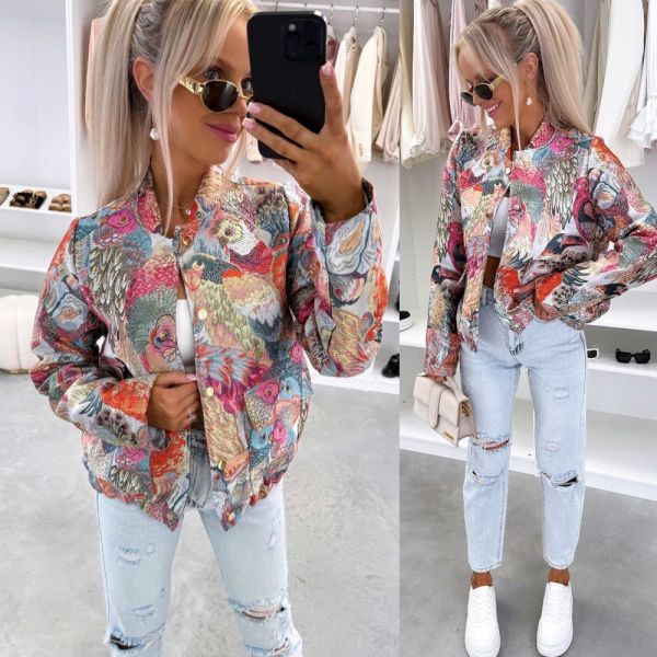 Green Printed Jacket With Bold Graphics