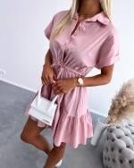 White Tie-waist Buttoned Casual Dress