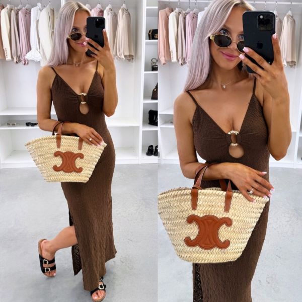 Brown Stretch Dress With Golden Detail